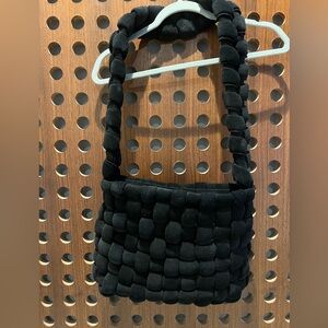 AWAKE MODE // Black Suede Woven Shoulder Bag.